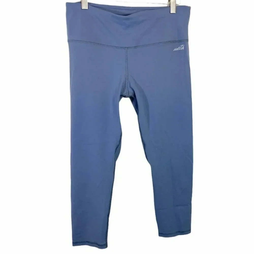 Avia Leggings Large Blue Cropped Capri High Rise Athletic Yoga Pants AVL18200